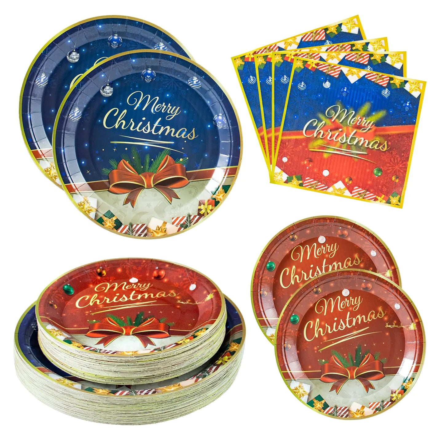 Osonm 180PCS Christmas Paper Plates and Napkins Christmas Plates and Napkins Disposable Christmas Dinner Plates and Napkins Set Serve 60 Guest Christmas Party Table Decorations