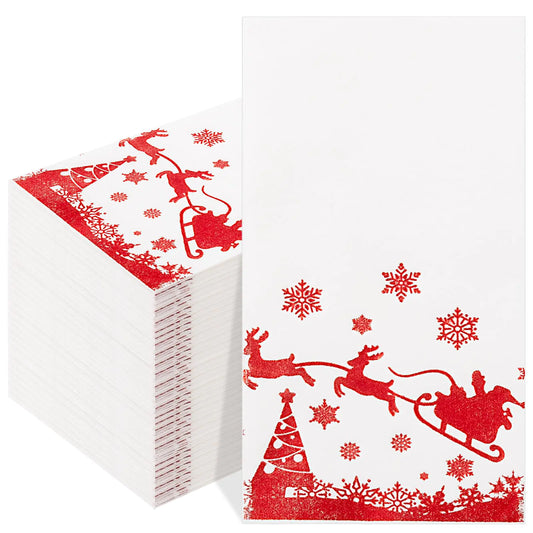 EI 100pcs Christmas Napkins Red Christmas Elk Paper Napkins Christmas Dinner Napkins Christmas Party Decorations Diposable Napkins for Bathroom Kitchen Holiday Napkins New Year Party